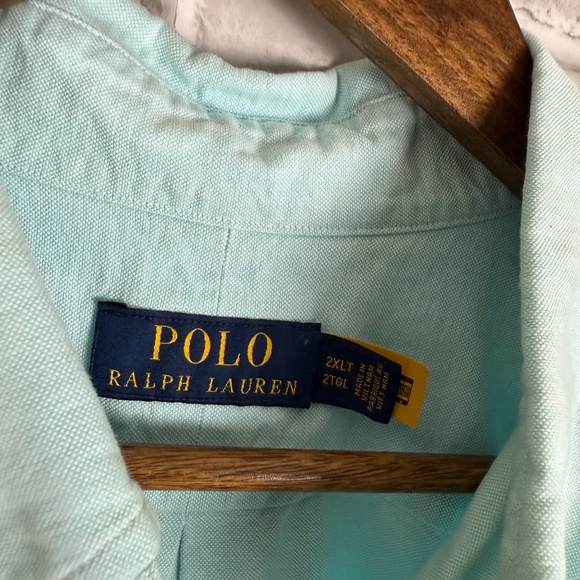 Polo Ralph Lauren Mint Blue Short Sleeve Button Down Shirt Mens 2XLT TALL - Picture 4 of 7
